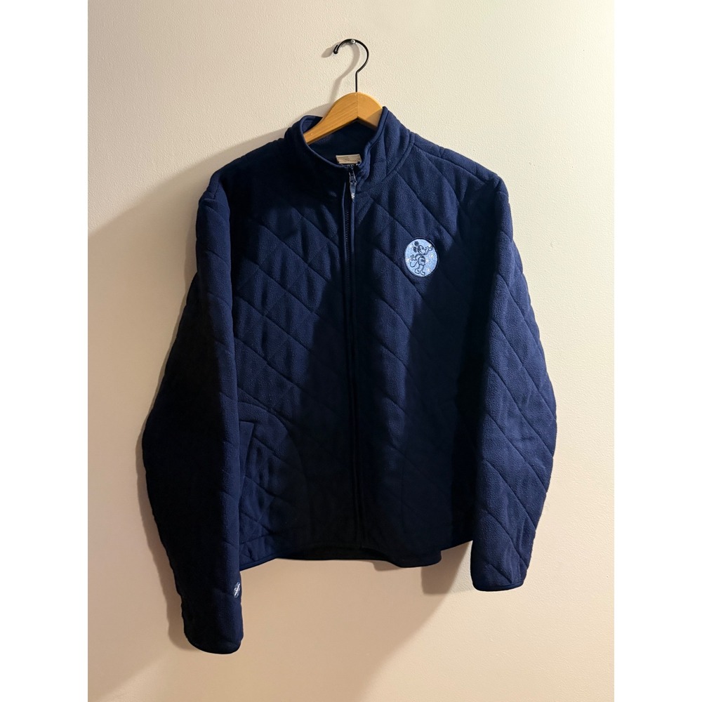 Vintage Disney Store Mickey Mouse Quilted Fleece Jacket Navy Blue Mens XL Zip